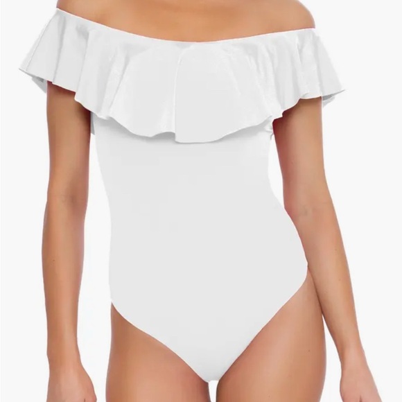 Trina Turk Monaco White Off-Shoulder Ruffle One Piece Swimsuit - Picture 1 of 7